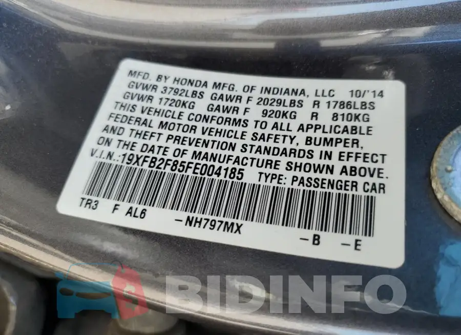 19XFB2F85FE004185 Photo# 12