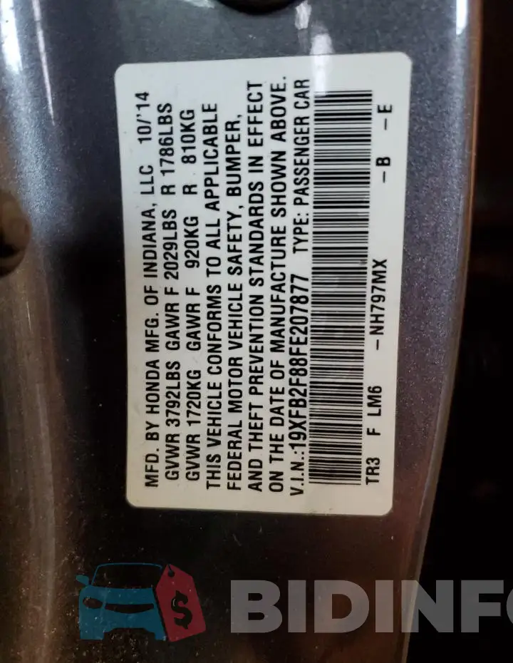19XFB2F88FE207877 Photo# 12