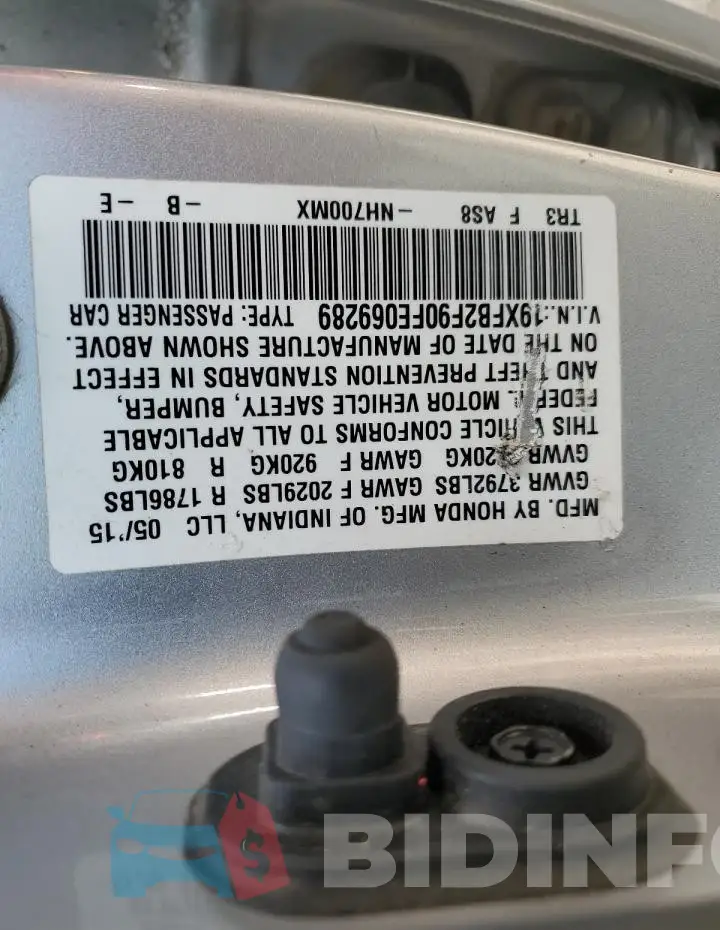 19XFB2F90FE069289 Photo# 12