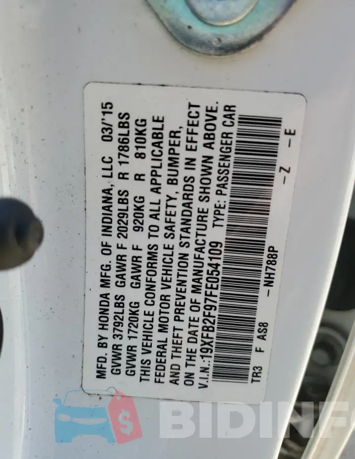 19XFB2F97FE054109 Photo# 12