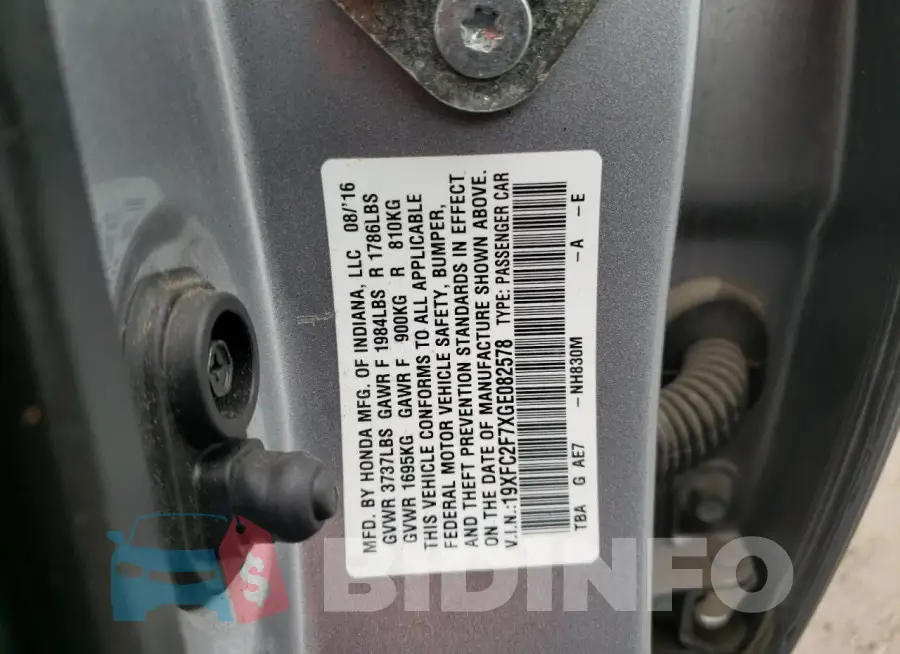 19XFC2F7XGE082578 Photo# 12
