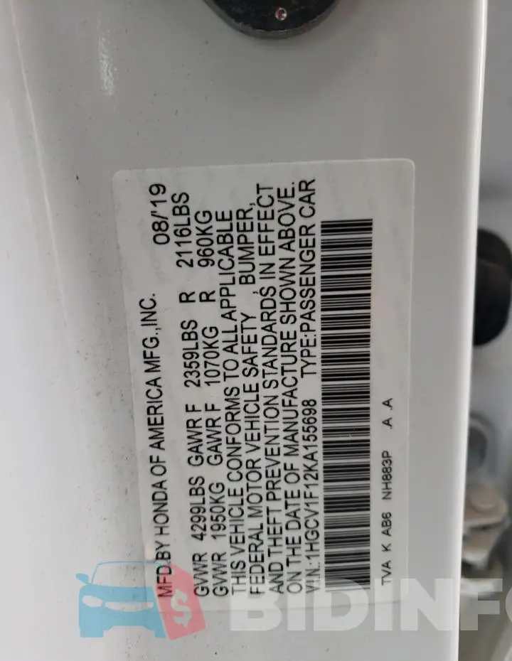 1HGCV1F12KA155698 Photo# 12