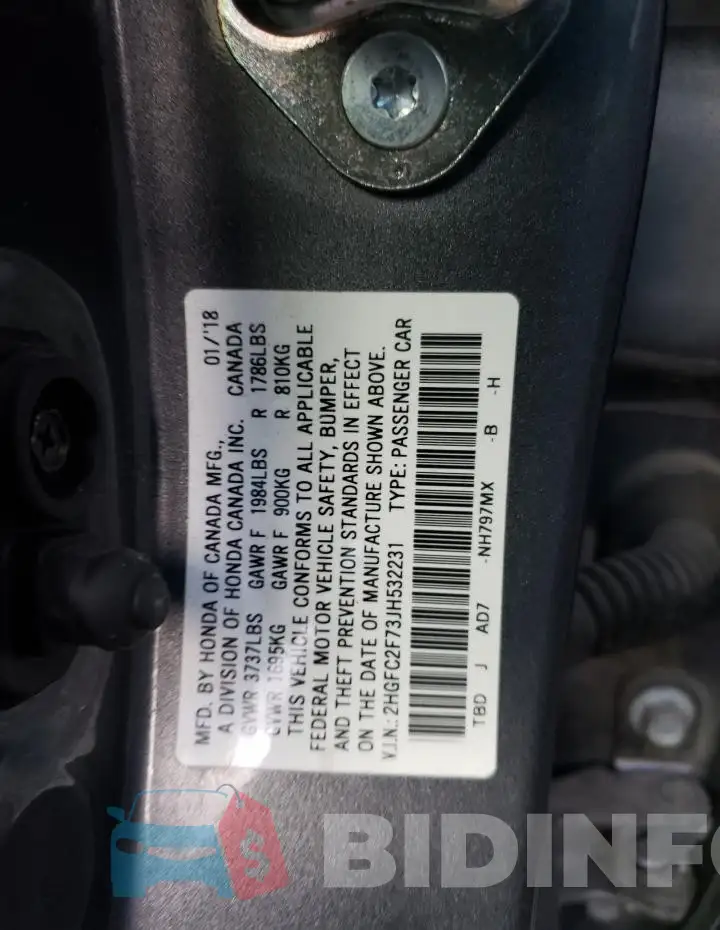 2HGFC2F73JH532231 Photo# 12