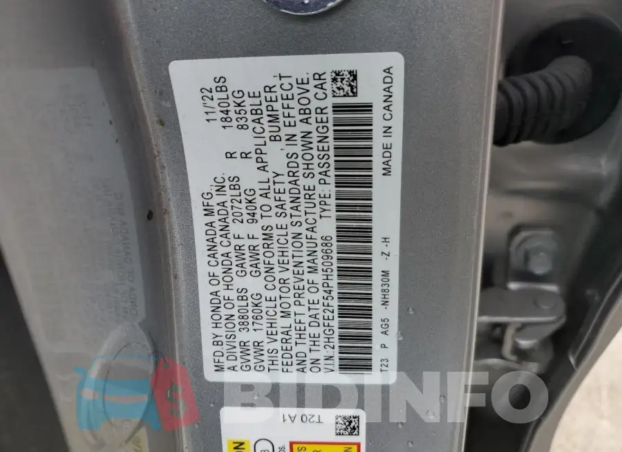 2HGFE2F54PH509686 Photo# 13