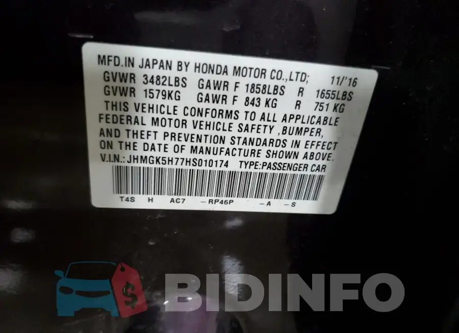 JHMGK5H77HS010174 Photo# 13