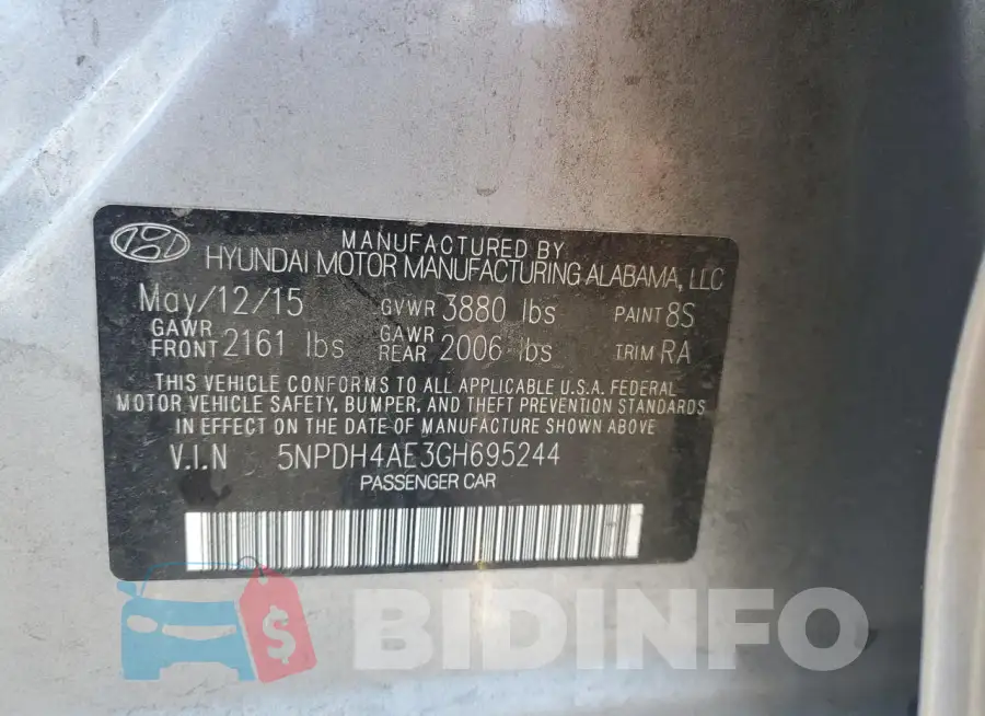 5NPDH4AE3GH695244 Photo# 13
