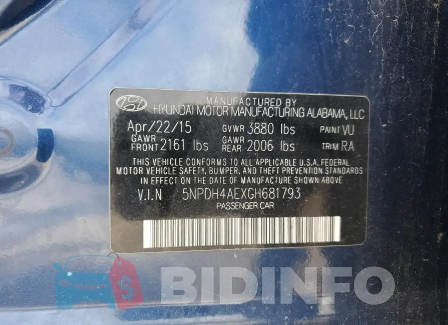 5NPDH4AEXGH681793 Photo# 12