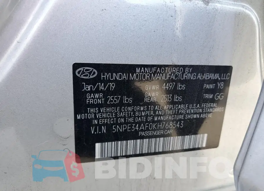 5NPE34AF0KH768543 Photo# 12