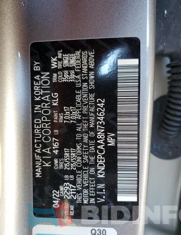 KNDEPCAA8N7346242 Photo# 14