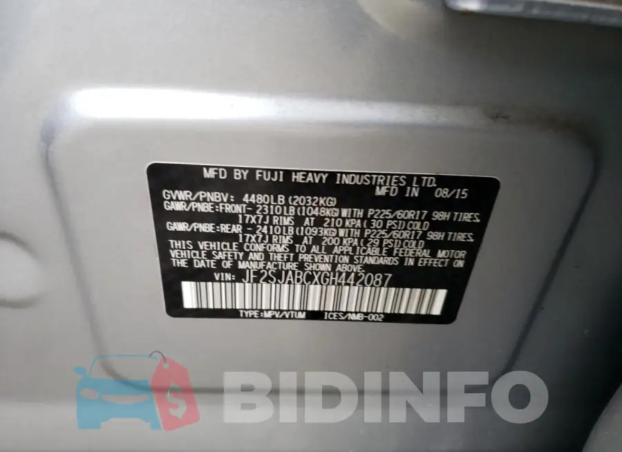 JF2SJABCXGH442087 Photo# 13