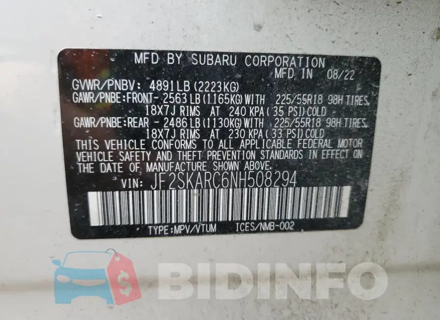 JF2SKARC6NH508294 Photo# 12