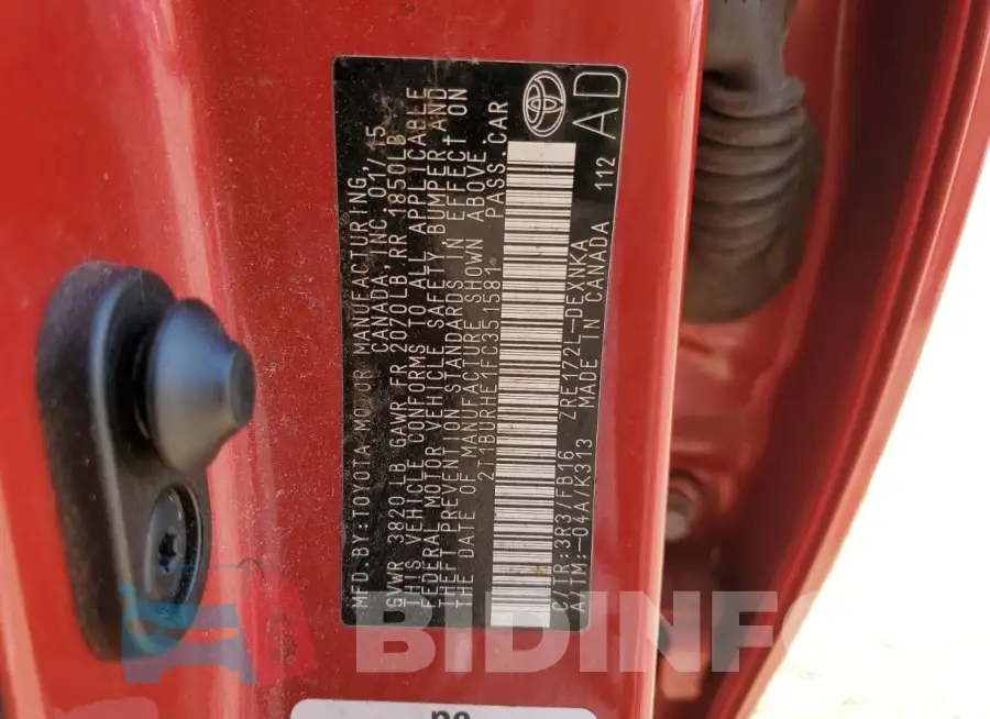 2T1BURHE1FC351581 Photo# 12