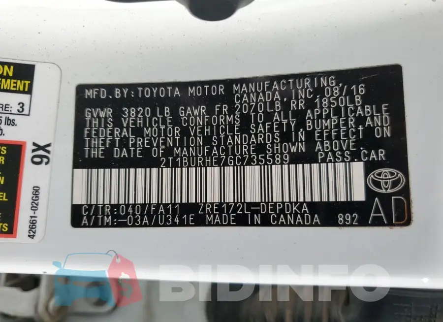 2T1BURHE7GC735589 Photo# 12
