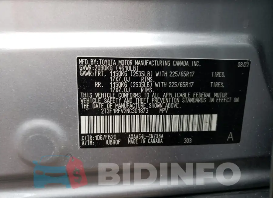 2T3F1RFV2NC301873 Photo# 12