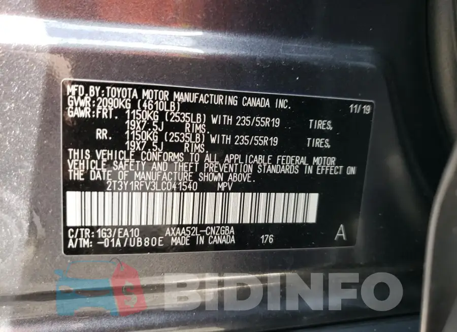 2T3Y1RFV3LC041540 Photo# 14