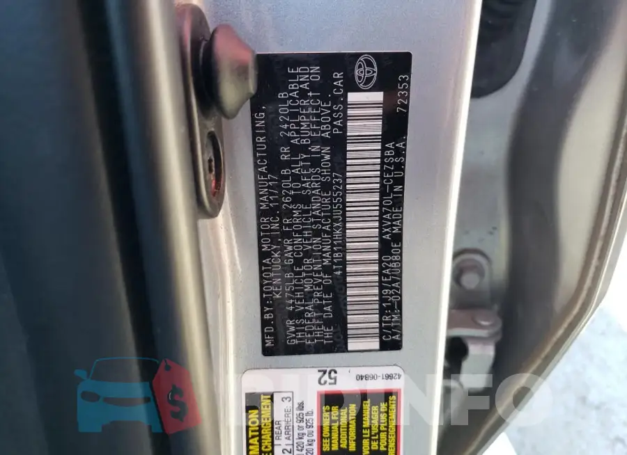 4T1B11HKXJU555237 Photo# 12