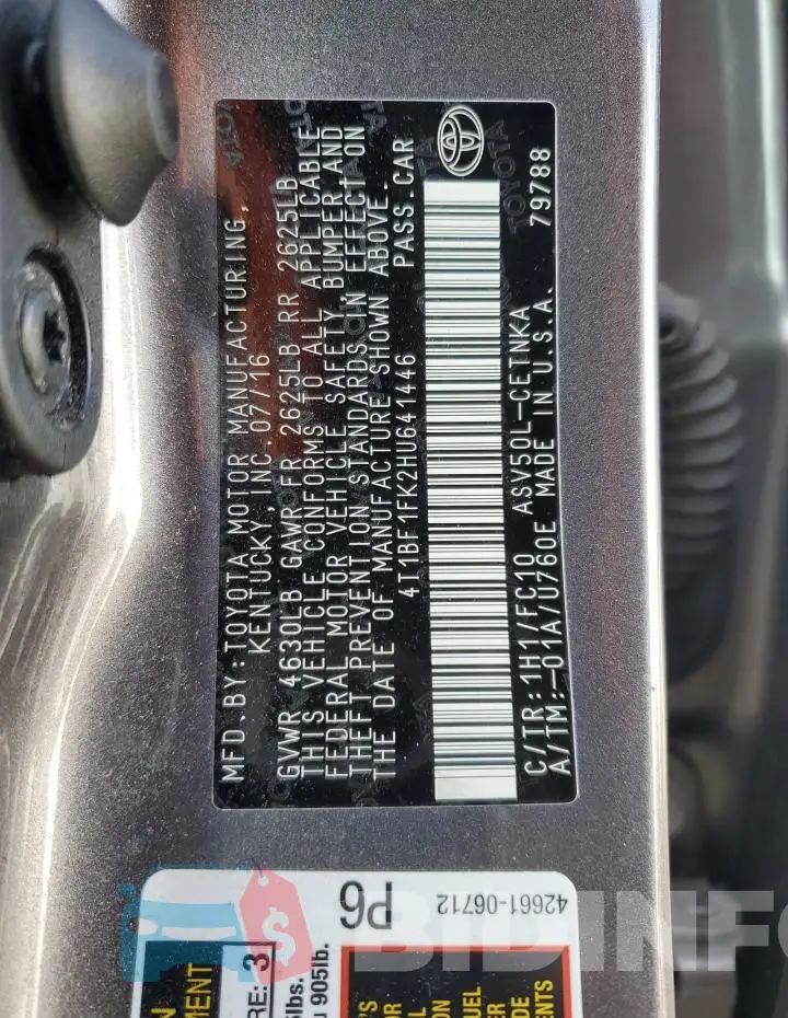 4T1BF1FK2HU641446 Photo# 12