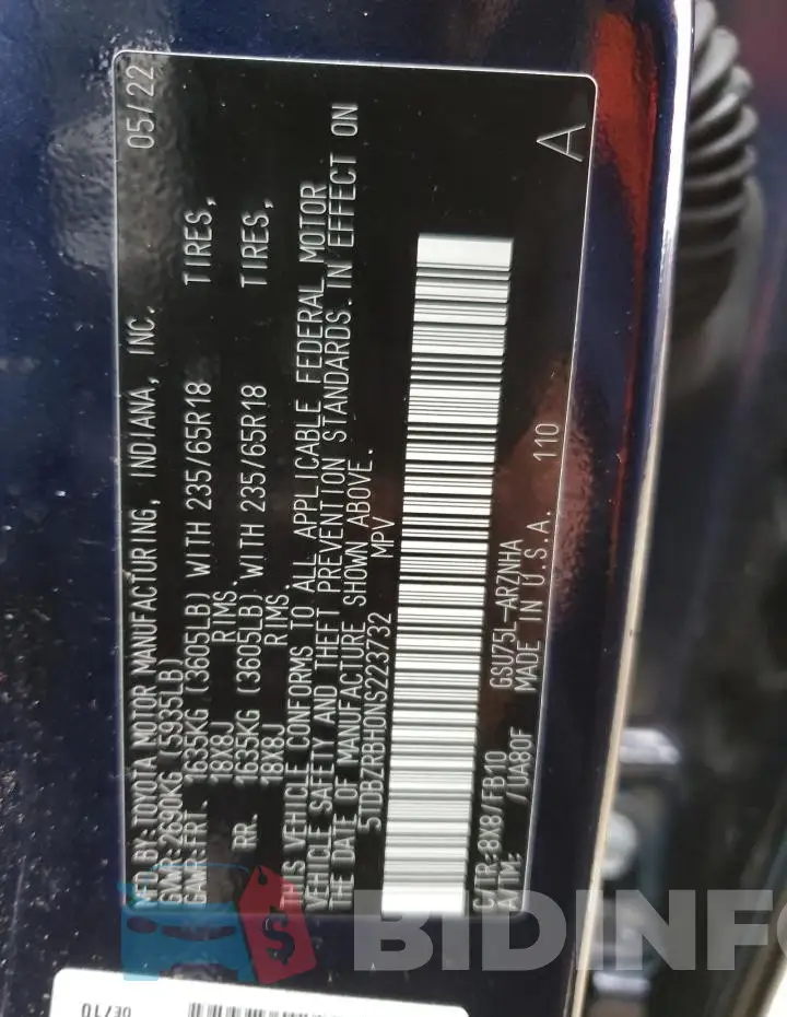 5TDBZRBH0NS223732 Photo# 13