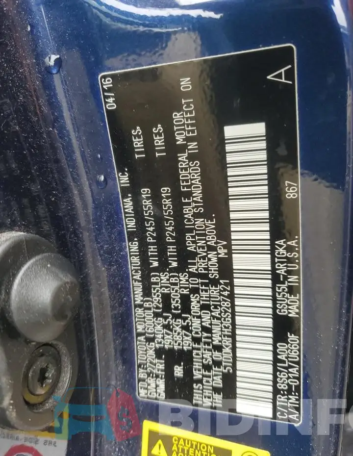 5TDDKRFH3GS287421 Photo# 12