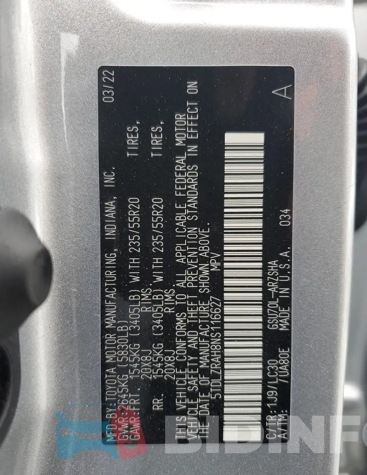 5TDLZRAH8NS116627 Photo# 14