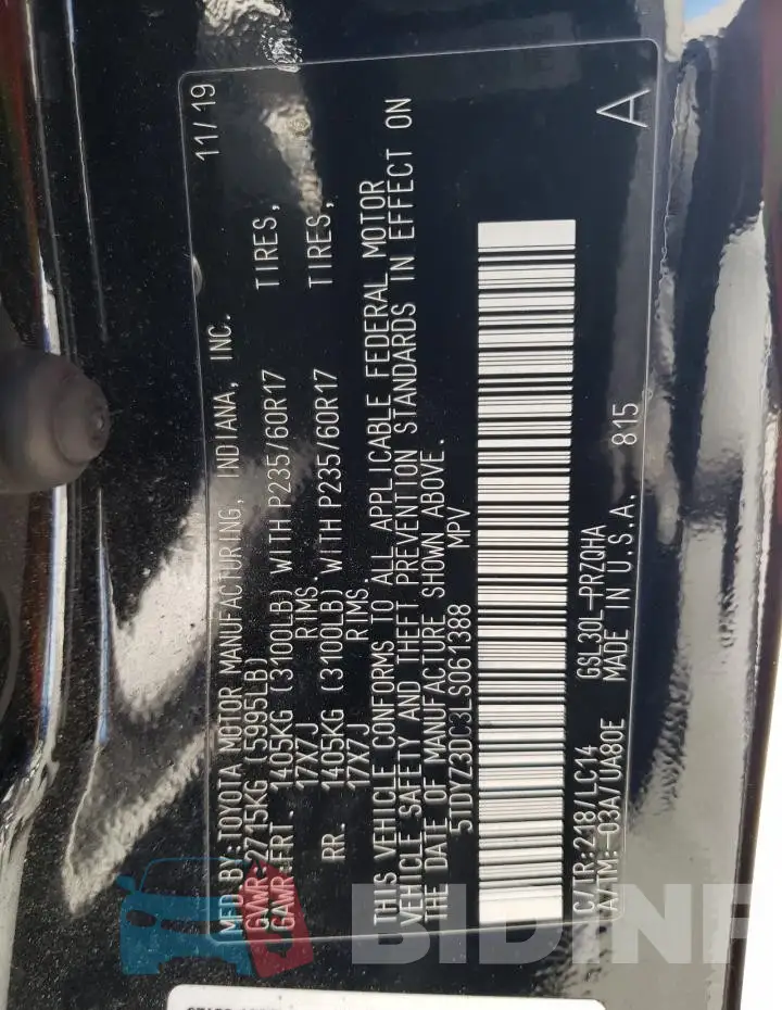 5TDYZ3DC3LS061388 Photo# 13