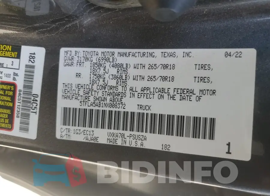 5TFLA5AB1NX008372 Photo# 12