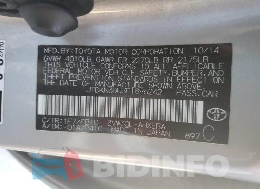 JTDKN3DU3F1896242 Photo# 12