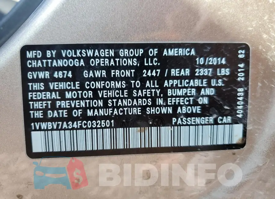 1VWBV7A34FC032501 Photo# 12