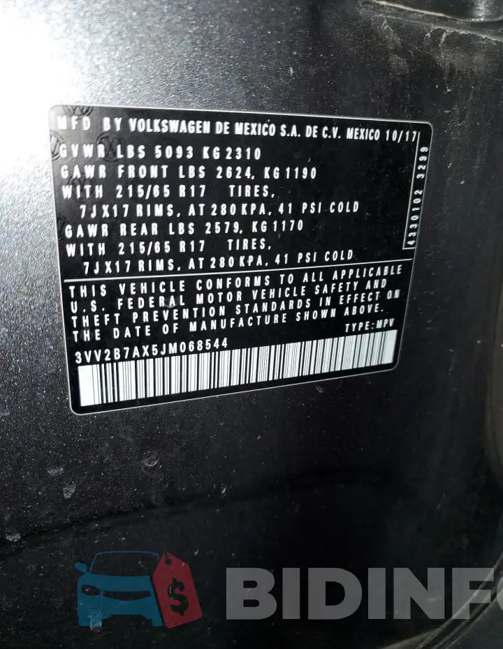 3VV2B7AX5JM068544 Photo# 13