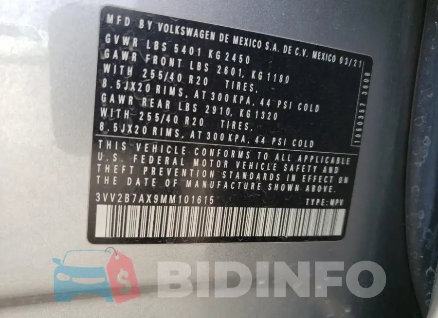 3VV2B7AX9MM101615 Photo# 13