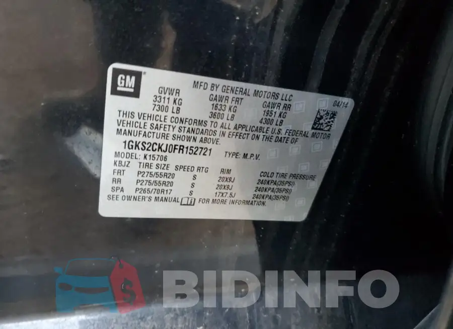 1GKS2CKJ0FR152721 Photo# 14