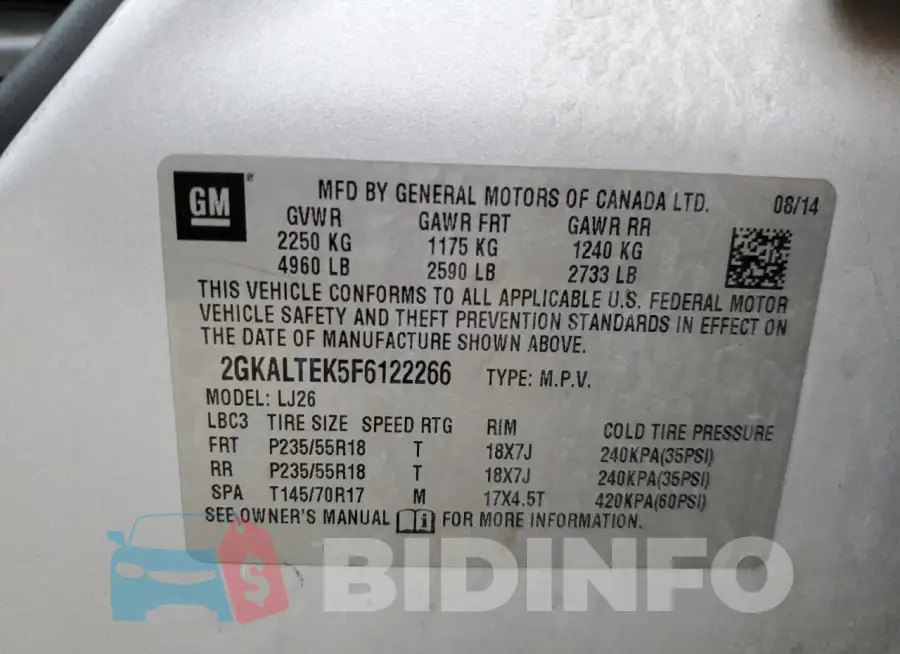 2GKALTEK5F6122266 Photo# 14