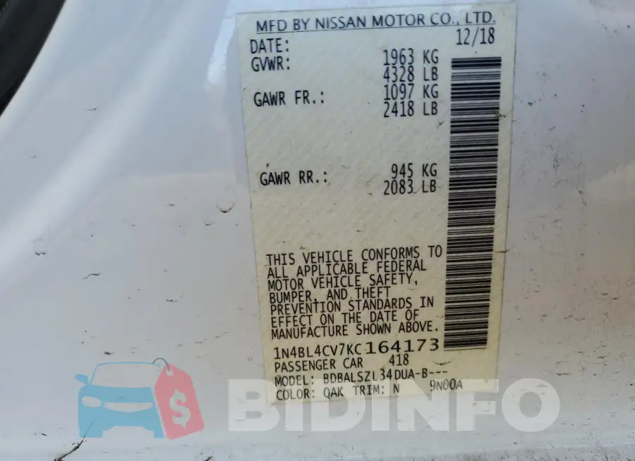 1N4BL4CV7KC164173 Photo# 12