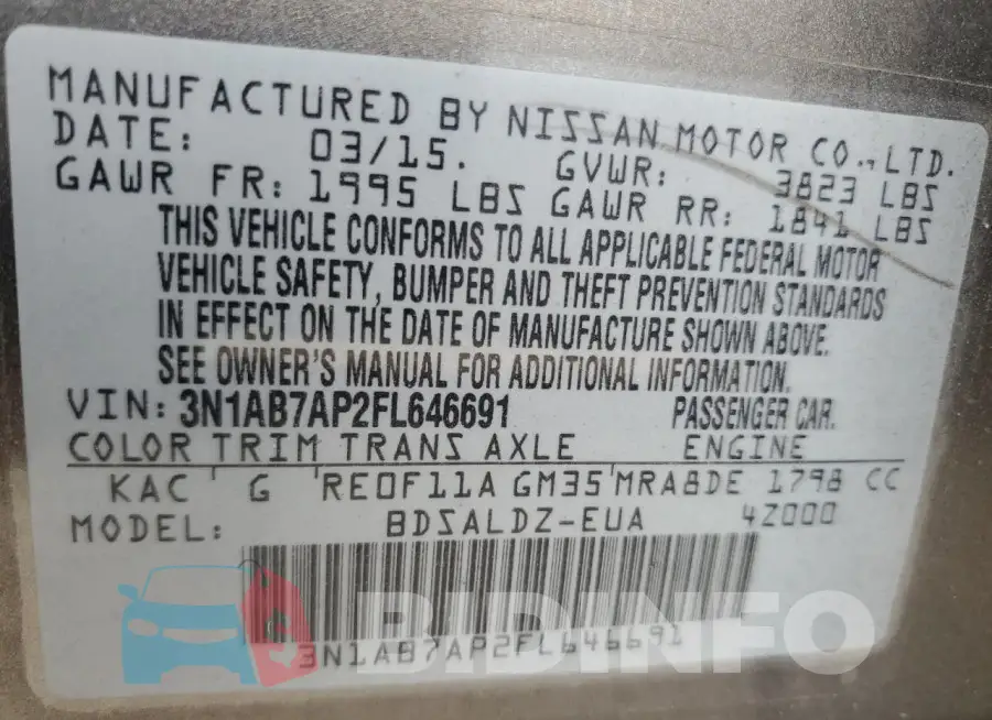 3N1AB7AP2FL646691 Photo# 13