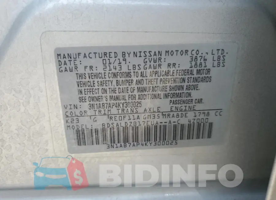 3N1AB7AP4KY300025 Photo# 13
