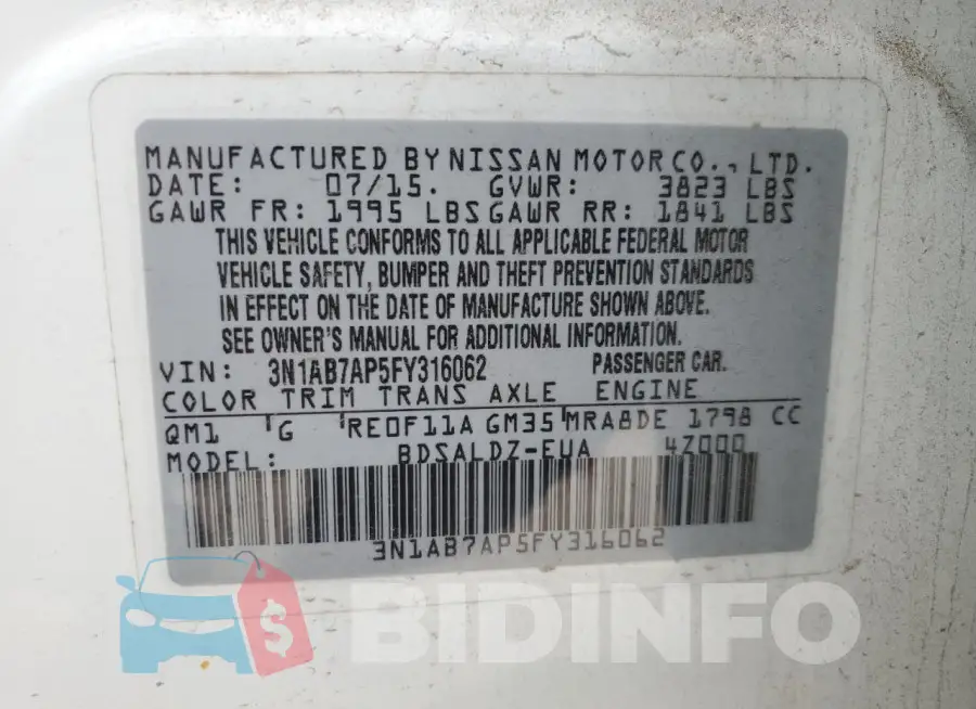 3N1AB7AP5FY316062 Photo# 12