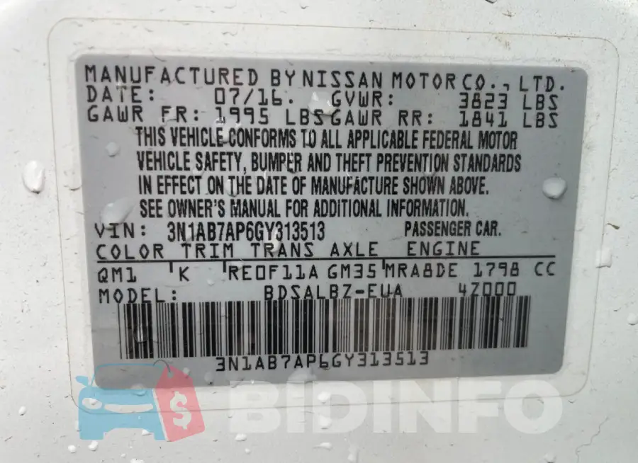 3N1AB7AP6GY313513 Photo# 10