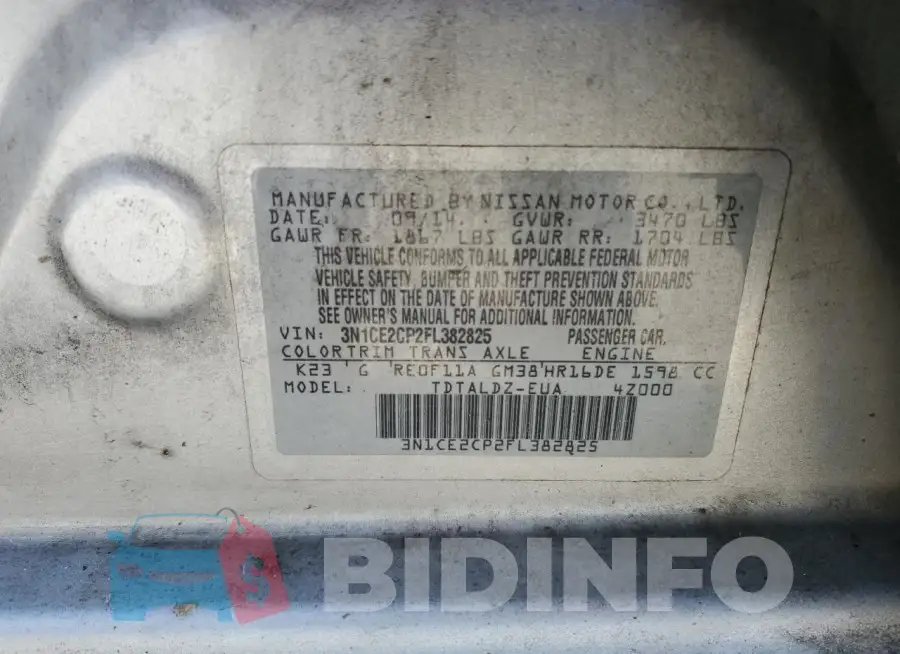 3N1CE2CP2FL382825 Photo# 12