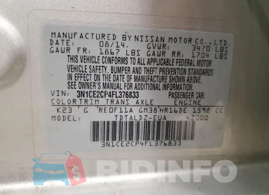 3N1CE2CP4FL376833 Photo# 12