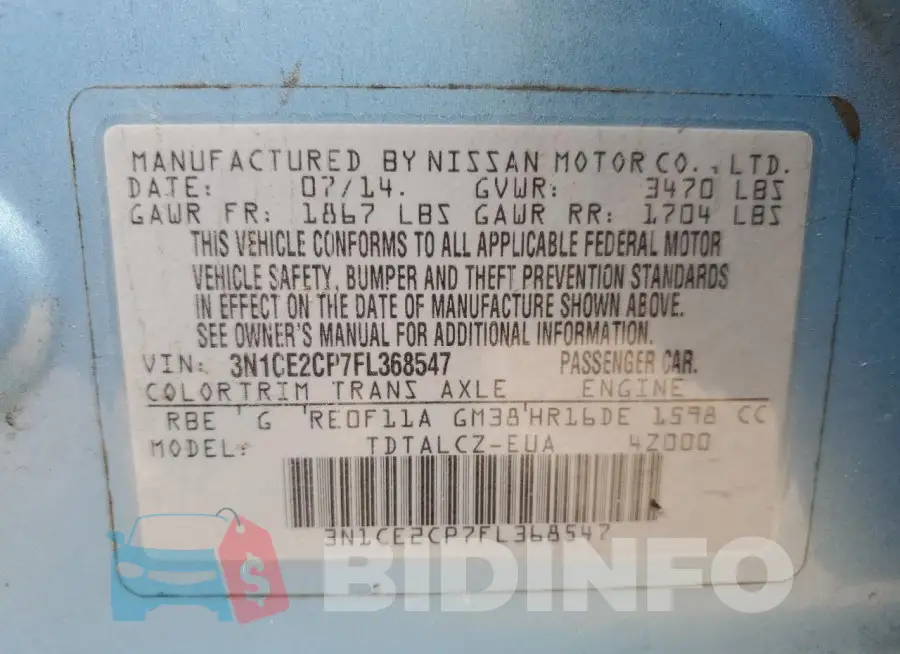 3N1CE2CP7FL368547 Photo# 13