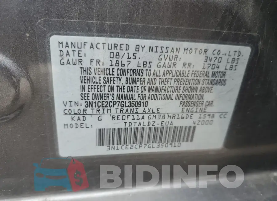 3N1CE2CP7GL350910 Photo# 12