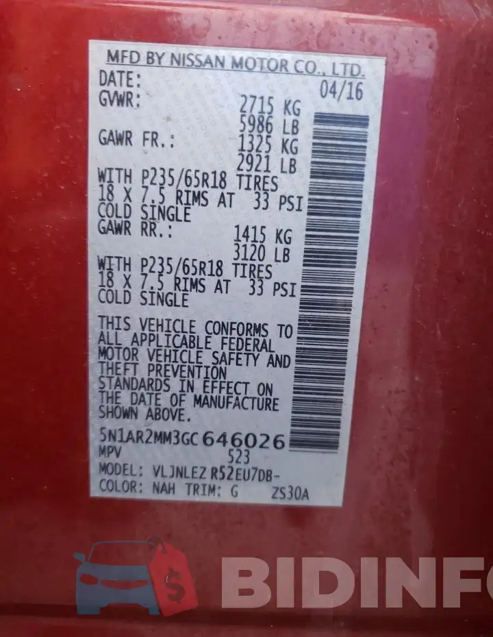 5N1AR2MM3GC646026 Photo# 12