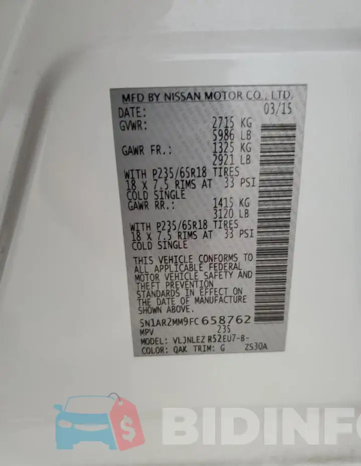 5N1AR2MM9FC658762 Photo# 13