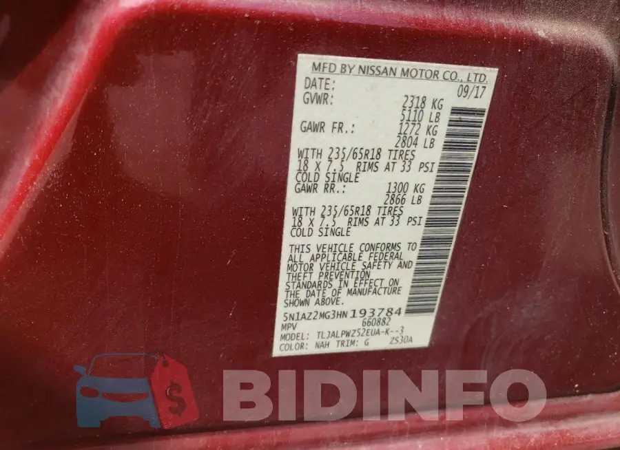 5N1AZ2MG3HN193784 Photo# 12