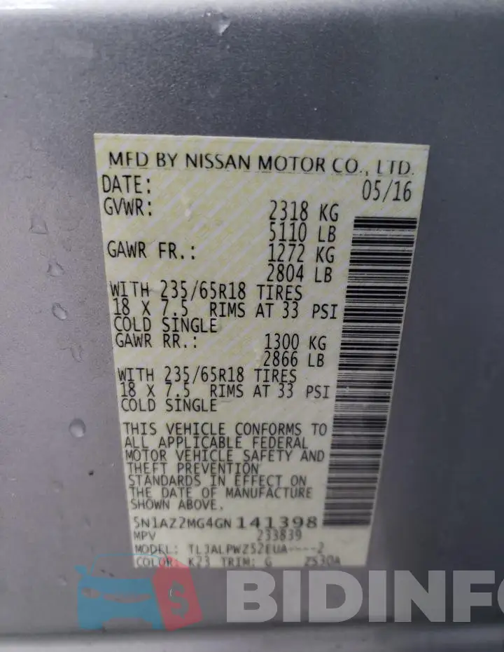 5N1AZ2MG4GN141398 Photo# 13