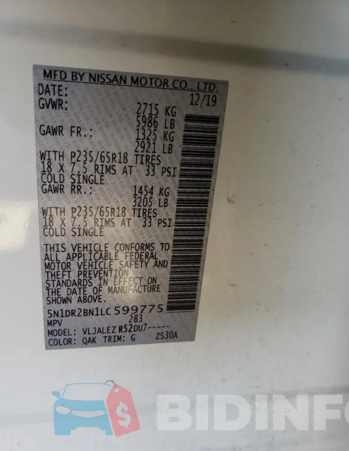 5N1DR2BN1LC599775 Photo# 12