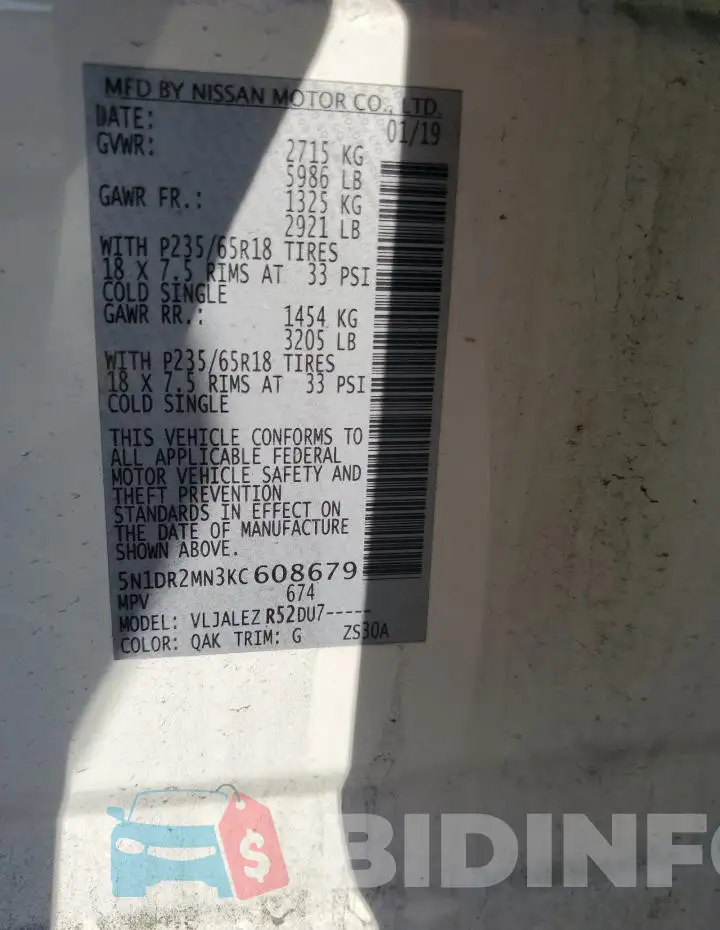 5N1DR2MN3KC608679 Photo# 14
