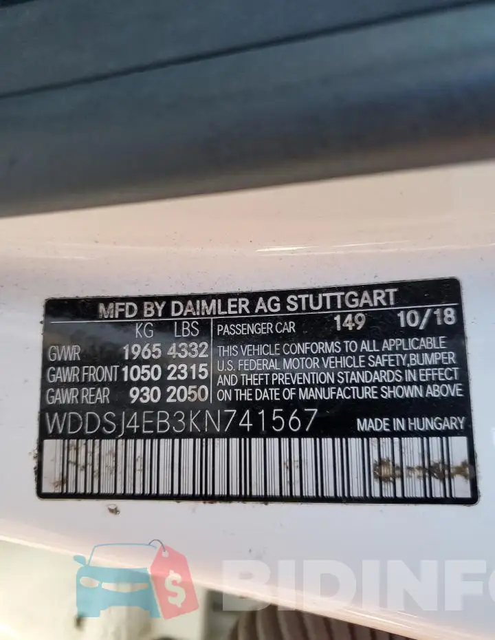 WDDSJ4EB3KN741567 Photo# 12