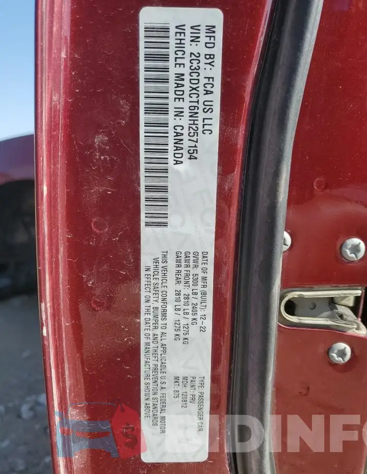 2C3CDXCT6NH257154 Photo# 12