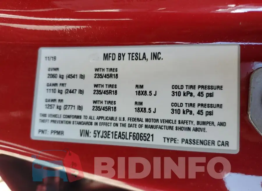 5YJ3E1EA5LF606521 Photo# 12
